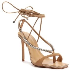 Schutz Vikki Crystal Nude Nubuck Sandal Heels SIZE 7